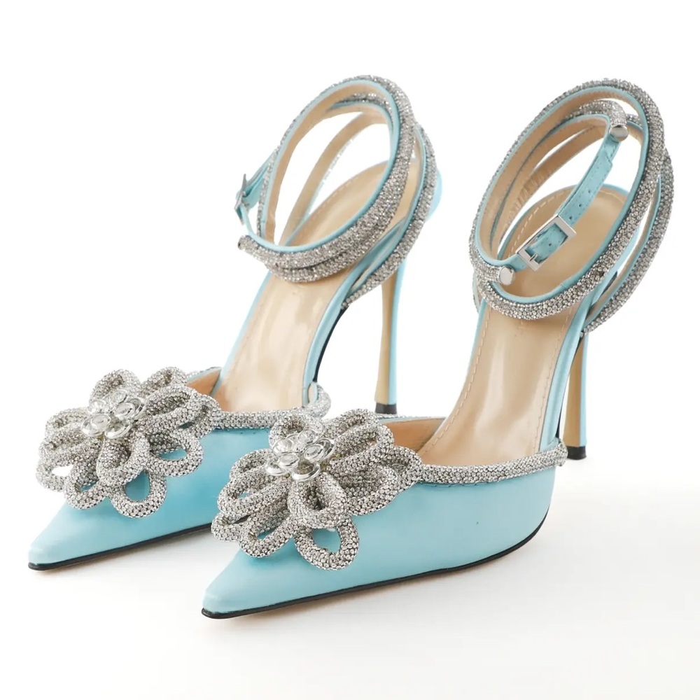 MACH & MACH Light Blue Heels with Silver Embellishments